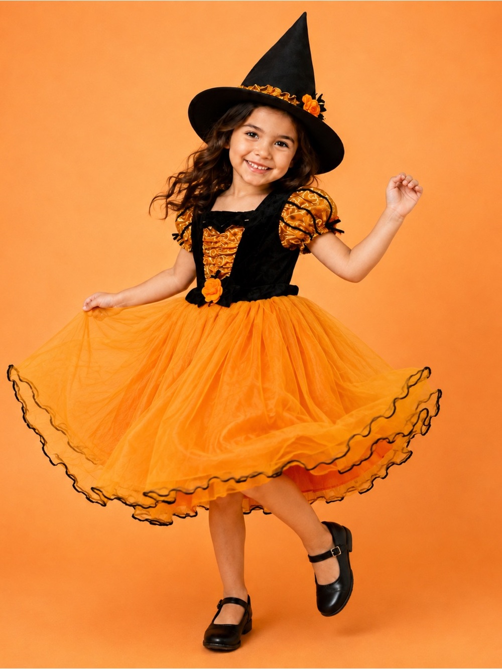 Target Girls Witch Halloween Costume Dress & Hat Orange Gold Black Size 4-5T